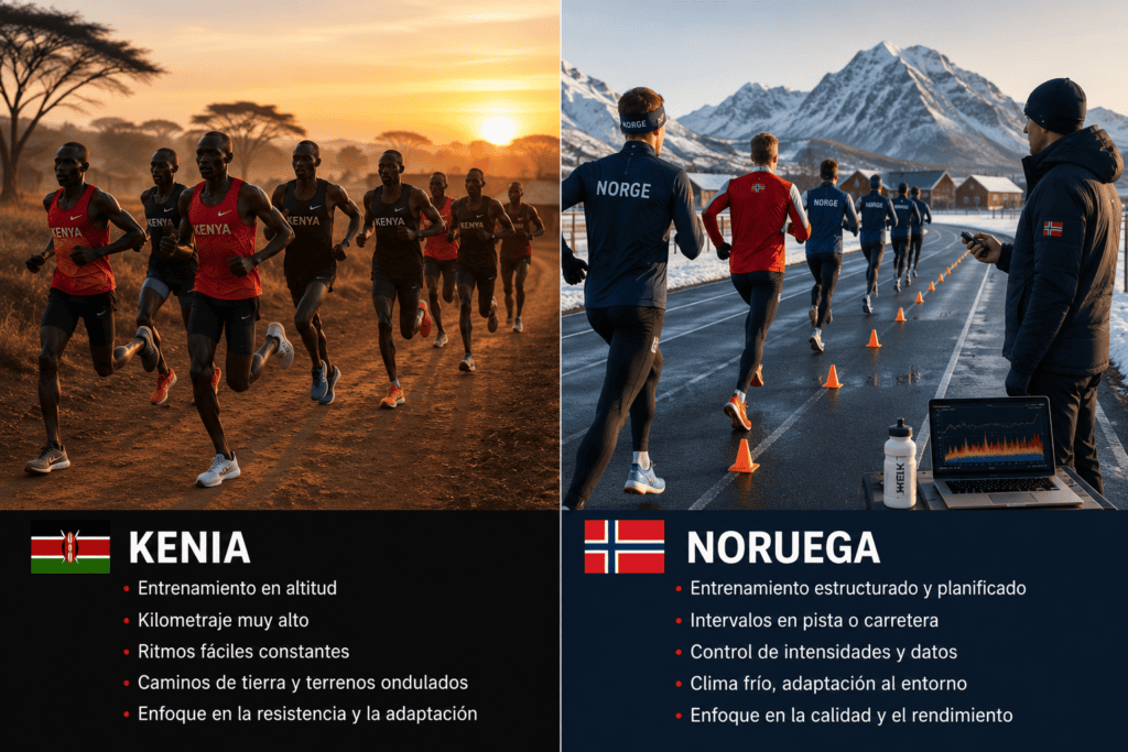 Comparación entre entrenamiento de fondo de África Oriental y modelo noruego de running