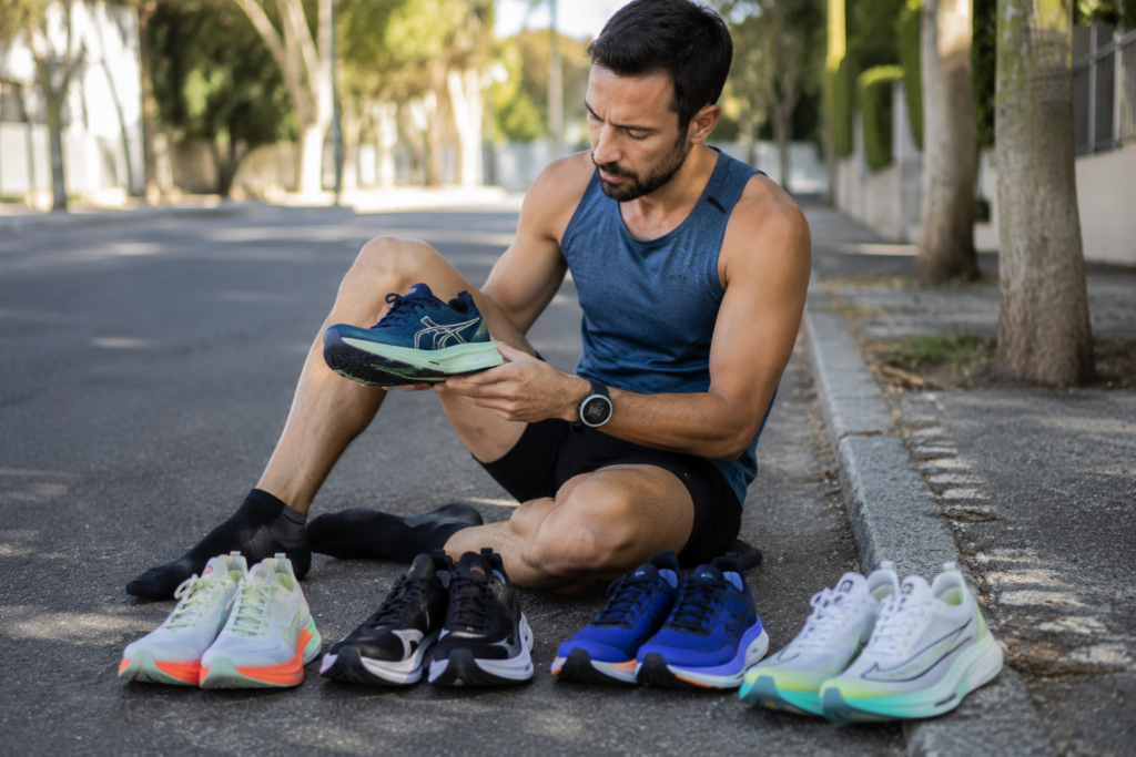 Corredor popular probando zapatillas de running a diferentes ritmos en exterior